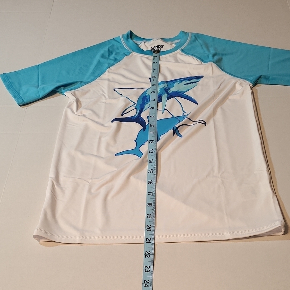 Lands' End Boys Blue Shark Swim Shirt NWOT Large 10-12 Rashguard - Picture 8 of 10